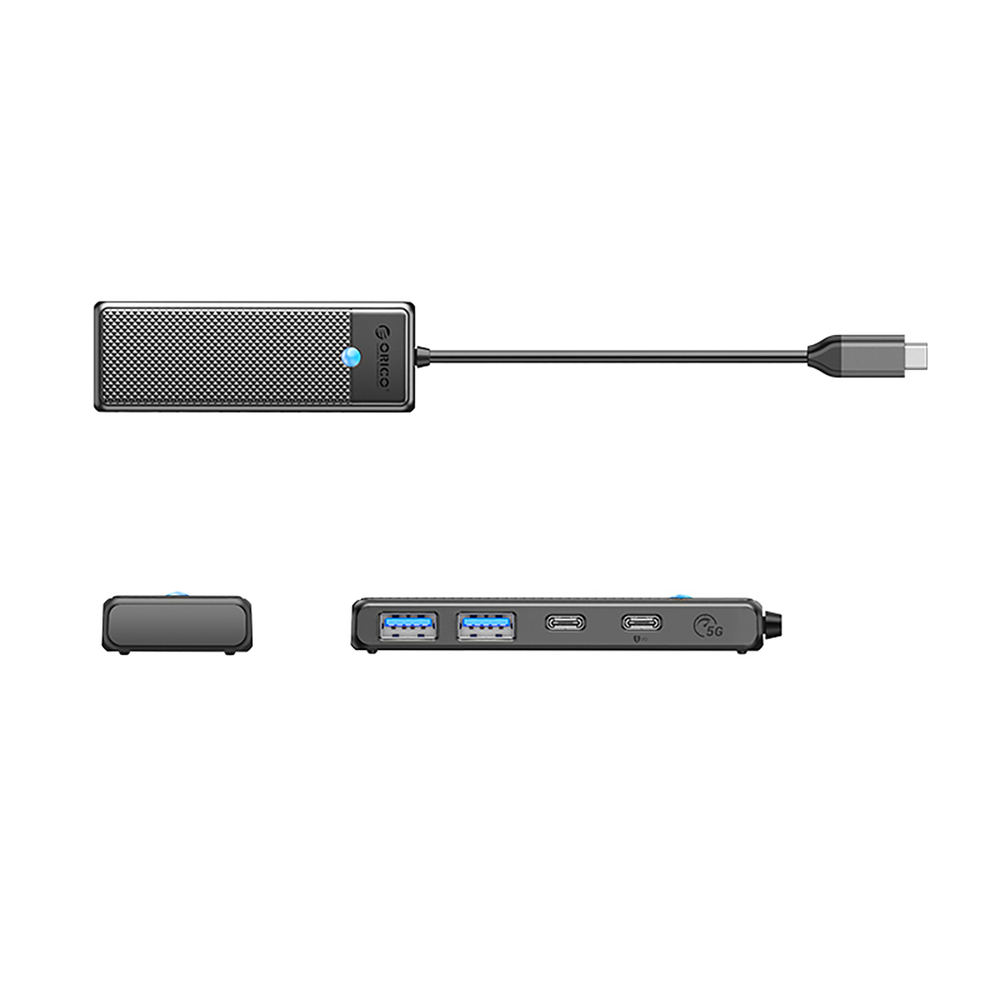 Orico PAPW2AC-C3 USB-C šakotuvas, 2x USB-A 3.0, 2x USB-C, juodas