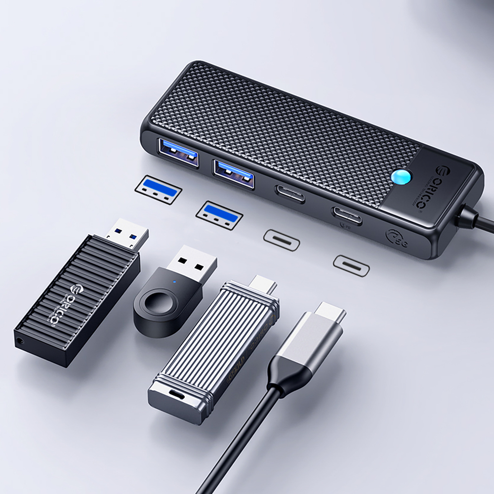 Orico PAPW2AC-C3 USB-C šakotuvas, 2x USB-A 3.0, 2x USB-C, juodas
