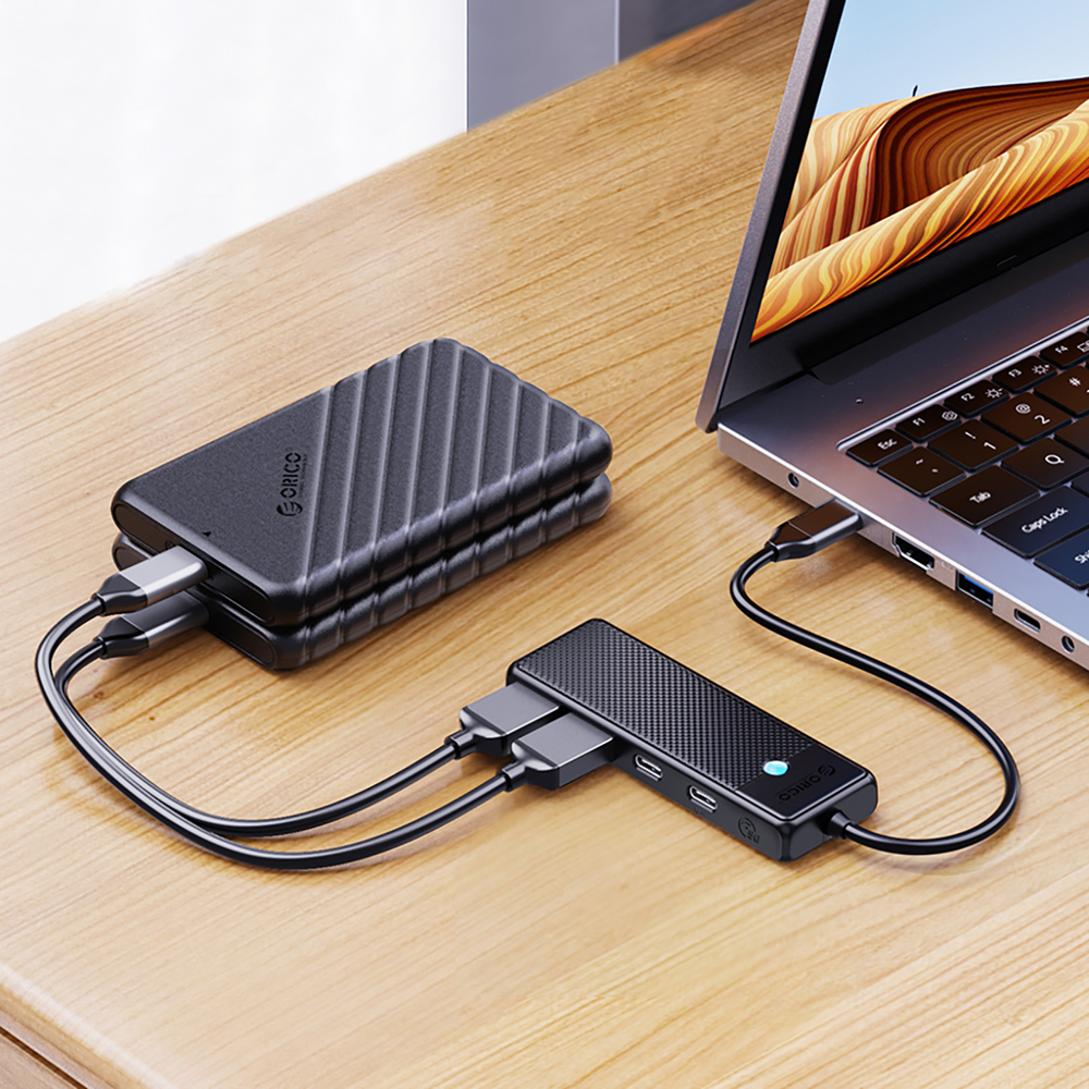 Orico PAPW2AC-C3 USB-C šakotuvas, 2x USB-A 3.0, 2x USB-C, juodas