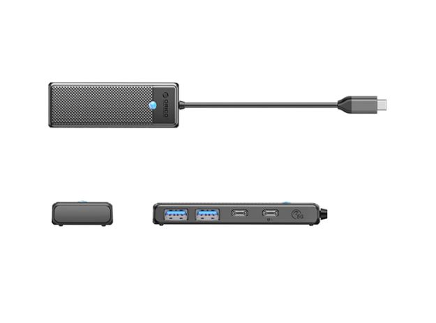 Orico PAPW2AC-C3 USB-C šakotuvas, 2x USB-A 3.0, 2x USB-C, juodas