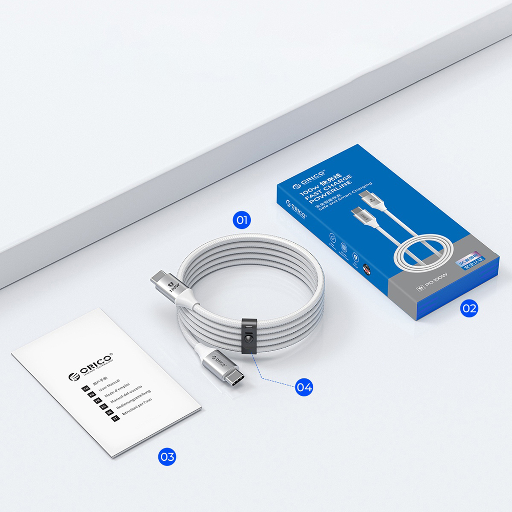 Orico CDX USB-C to USB-C Cable 100W 5A 1m, White