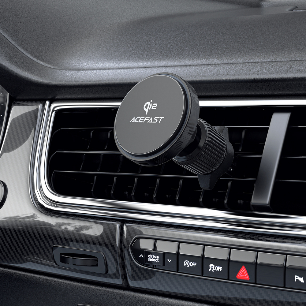 Acefast D33 automobilinis laikiklis su Qi2 15W magnetiniu įkrovikliu, juodas