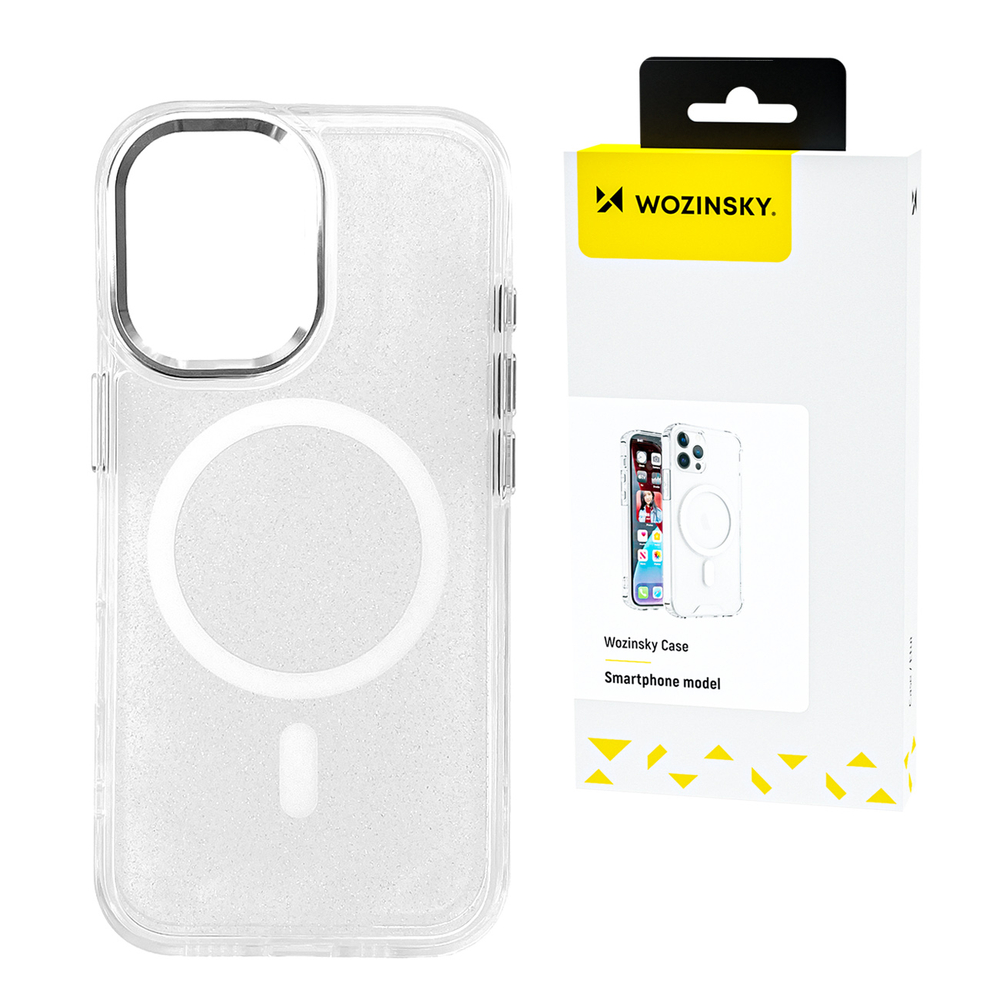 Wozinsky Glitter Case MagSafe for Samsung Galaxy S24 FE, Clear with Glitter