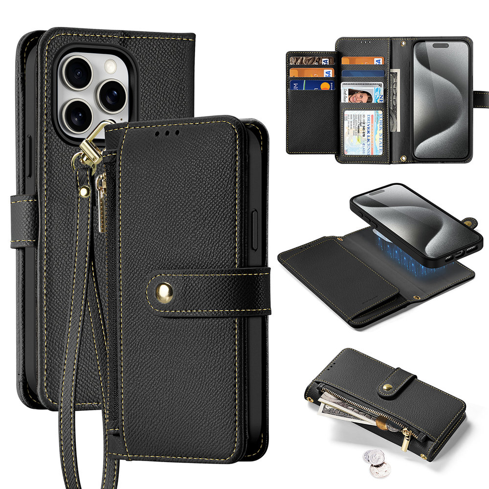 Dux Ducis Lawa Leather Wallet Case for iPhone 15 Pro Max, Black