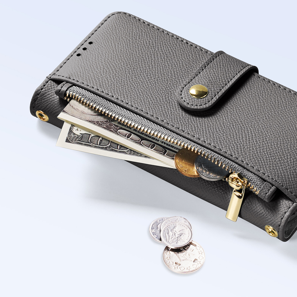 Dux Ducis Lawa Genuine Leather Wallet Case for iPhone 15 Pro Max, Gray