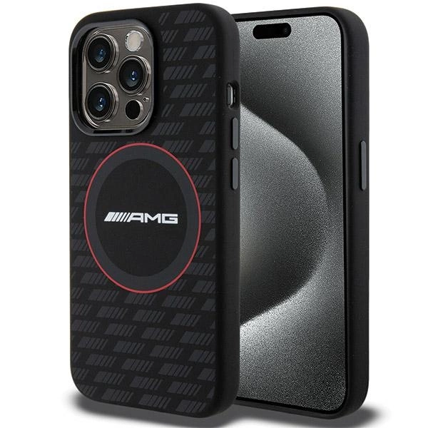 AMG Silicone Carbon Pattern MagSafe dėklas, skirtas iPhone 15 Pro Max, juodas