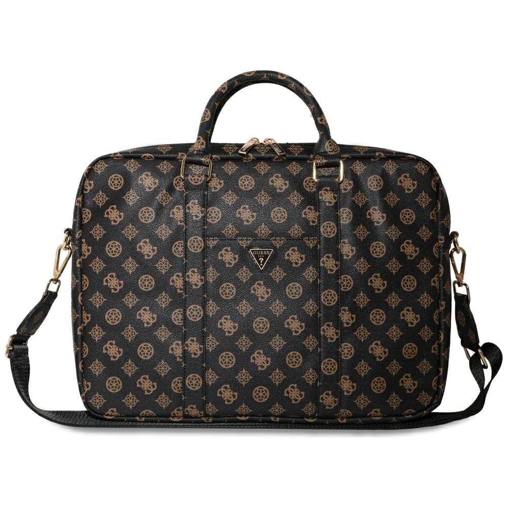 Guess 4G Peony Front Pocket Triangle Logo nešiojamojo kompiuterio krepšys 16", juodas