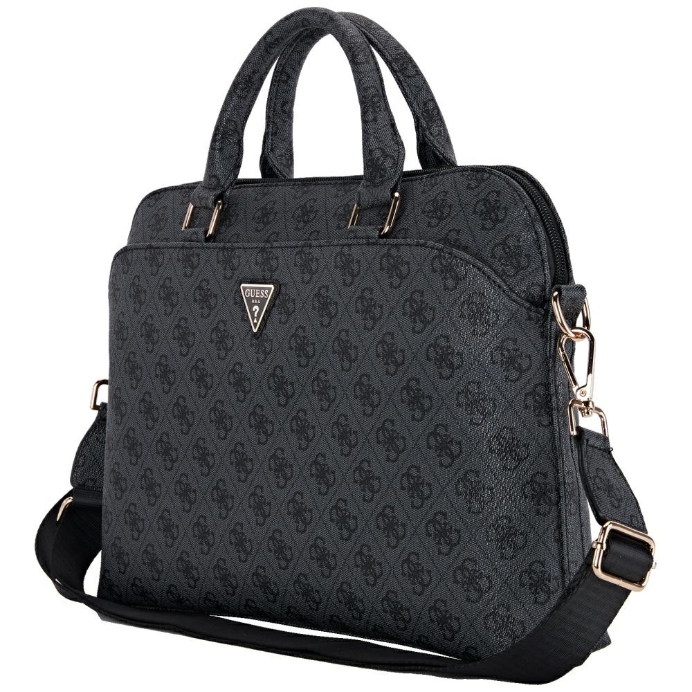 Guess 4G Zipper Pocket & Triangle Logo 15\" nešiojamojo kompiuterio krepšys, juodas
