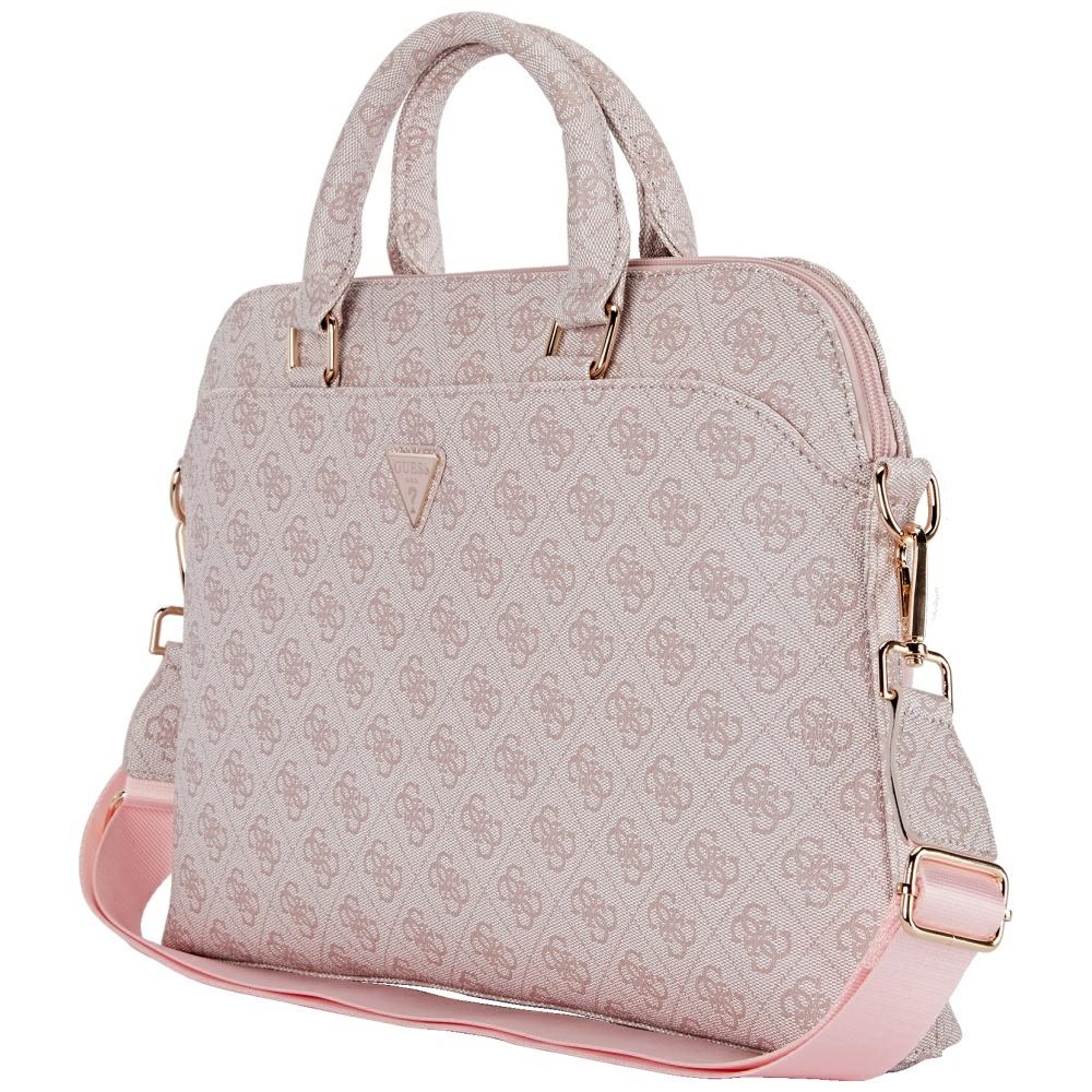 Guess 4G Zipper Pocket Triangle Logo 15\" Laptop Bag - Pink