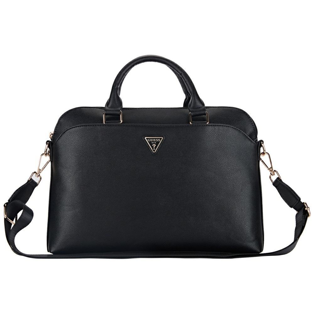Guess Grained Zipper Pocket Triangle Logo 15" nešiojamojo kompiuterio krepšys, juodas