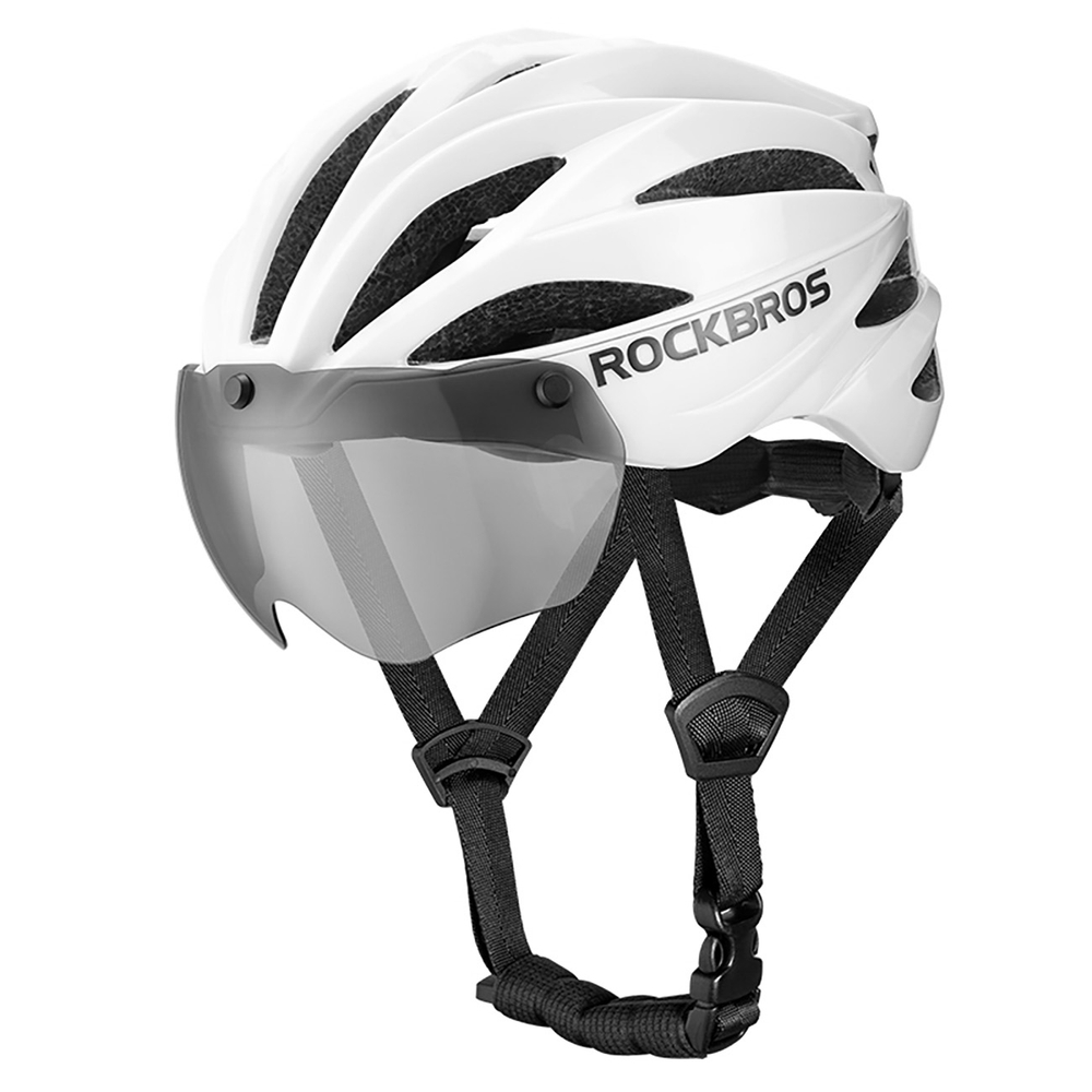 Rockbros Bike Helmet with Detachable Magnetic UV Goggles, White