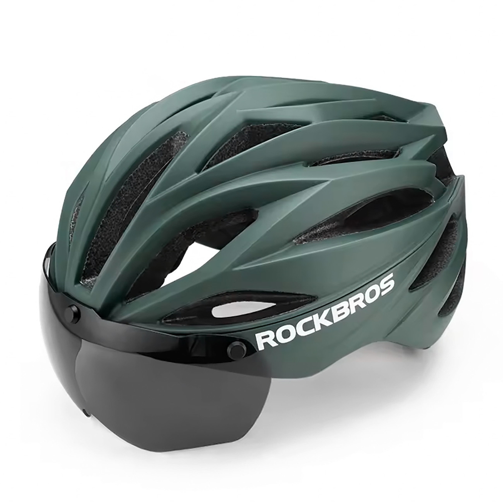 Rockbros dviratininko šalmas su magnetiniais akiniais, žalias