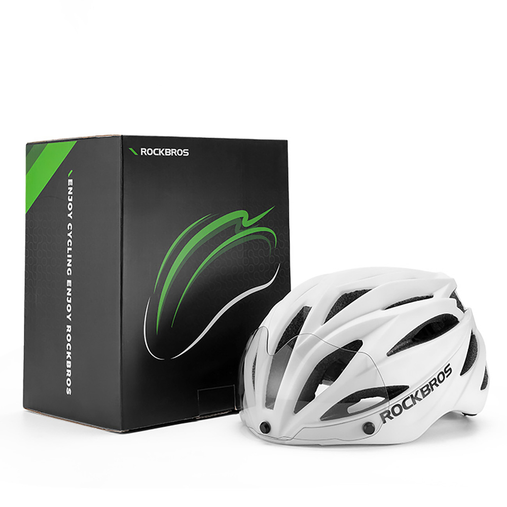 Rockbros Bike Helmet with Visor and Detachable UV Goggles, White