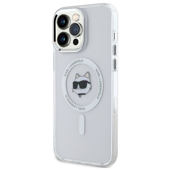 Karl Lagerfeld iPhone 14 Pro Max dėklas IML Metal Choupette Head MagSafe, baltas