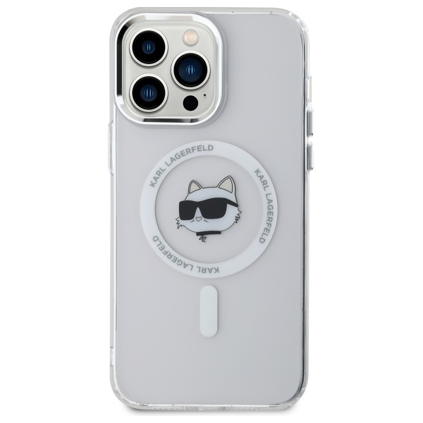 Karl Lagerfeld iPhone 14 Pro Max dėklas IML Metal Choupette Head MagSafe, baltas