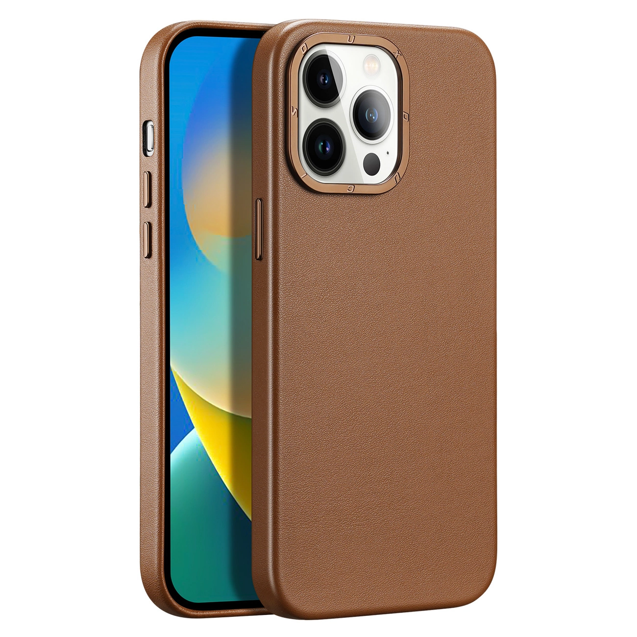 Dux Ducis Grit Leather Phone Case Cover iPhone 14 Pro Max Elegant Faux Leather Cover (MagSafe Compatible) Brown