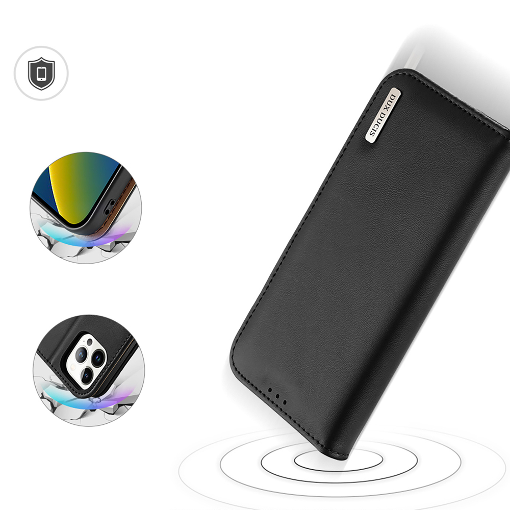 Dux Ducis Hivo Leather Flip Cover Genuine Leather Wallet Cards and Documents iPhone 14 Pro Max Black