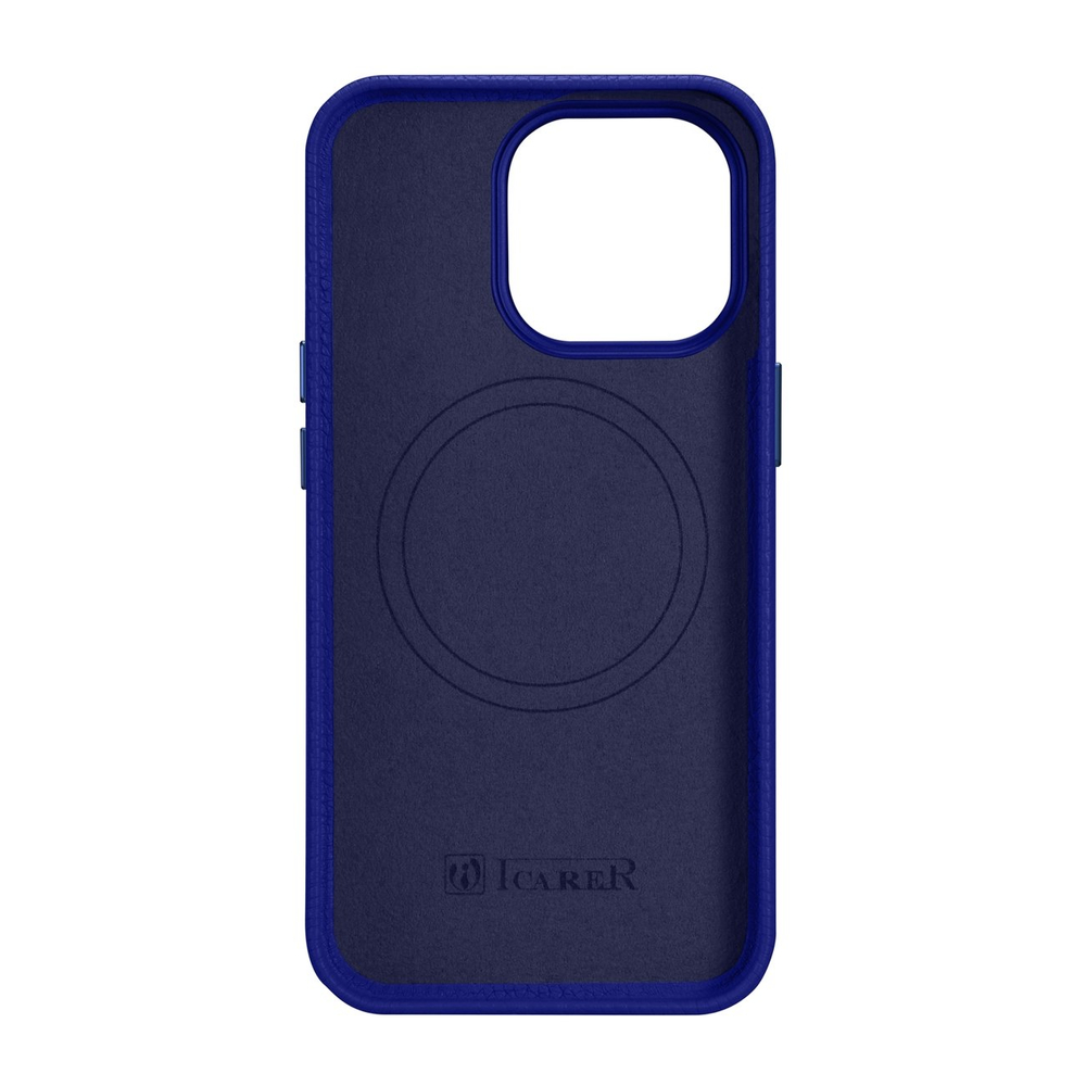 Icarer iPhone 14 Pro Max Leather Case Litchi Premium MagSafe, Dark Blue