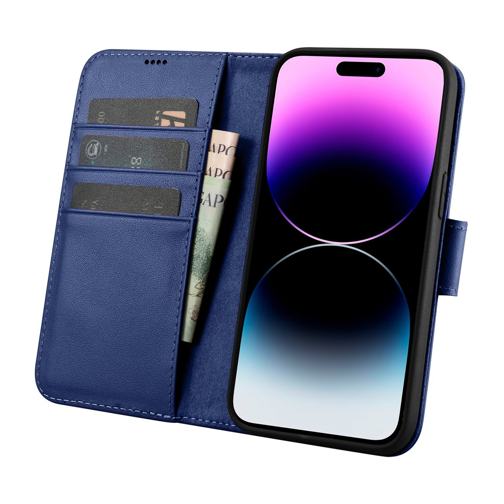iCarer iPhone 14 Pro Max 2in1 Leather Wallet Case Anti-RFID, Blue