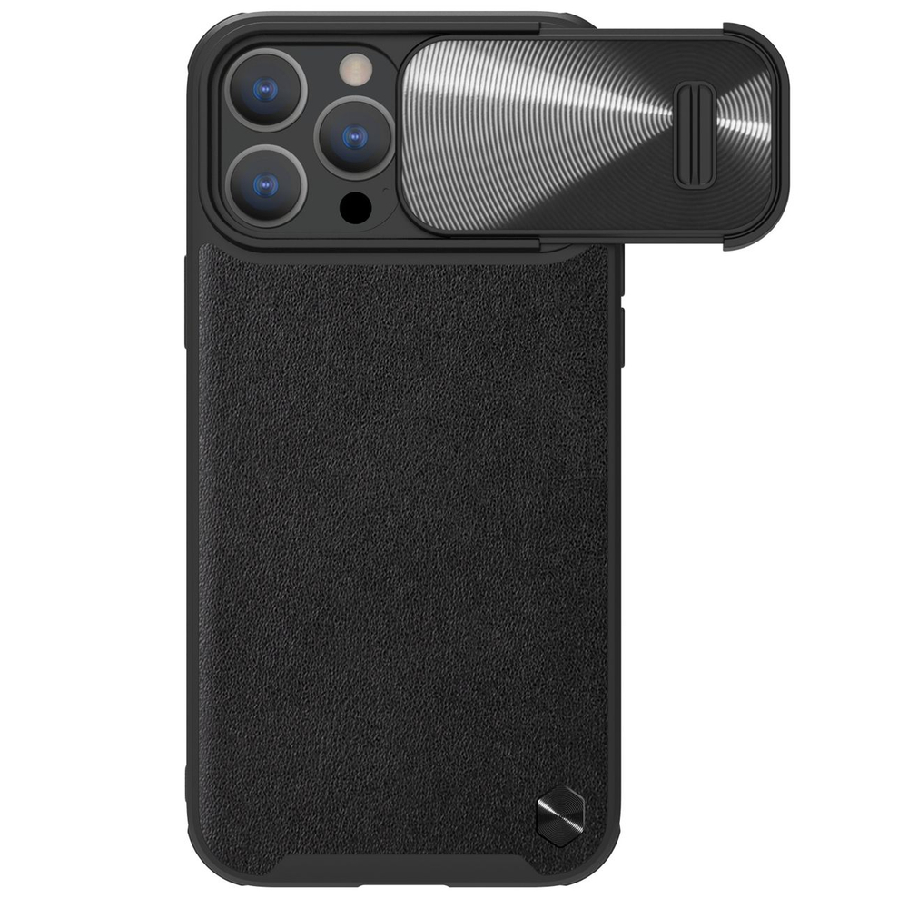 Nillkin CamShield Leather S dėklas iPhone 14 Pro Max telefonui, juodas