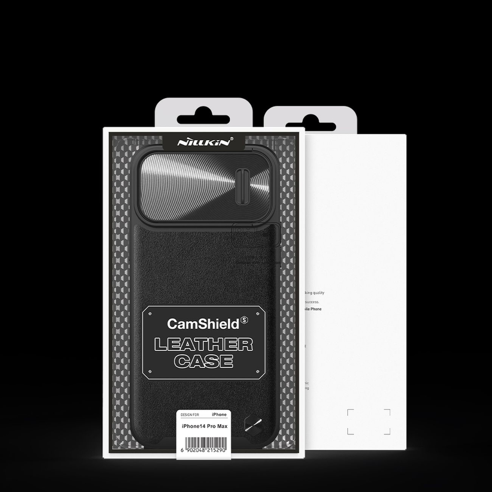 Nillkin CamShield Leather S dėklas iPhone 14 Pro Max telefonui, juodas