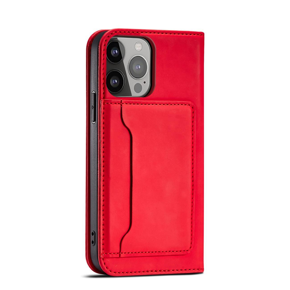 Magnet Card Case for iPhone 14 Pro Max Wallet Flip Cover, Red