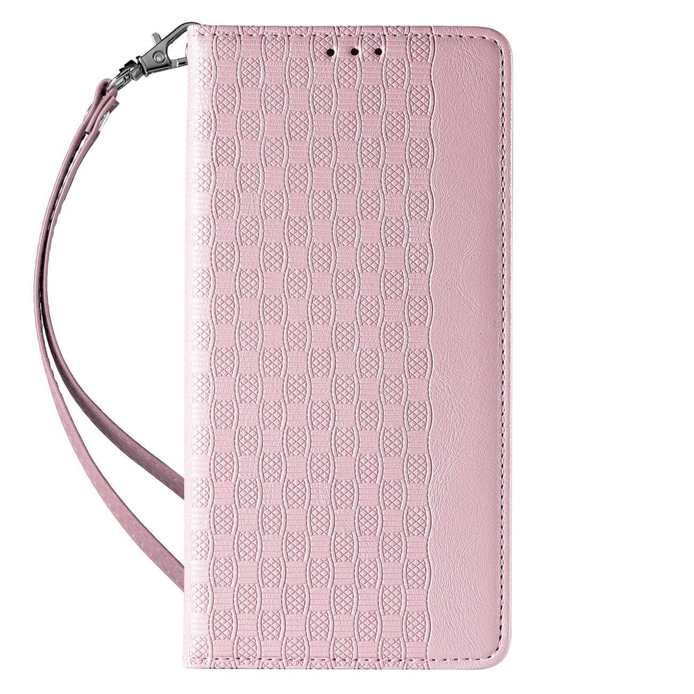 Magnet Strap Case for iPhone 14 Pro Max Flip Wallet with Lanyard, Pink