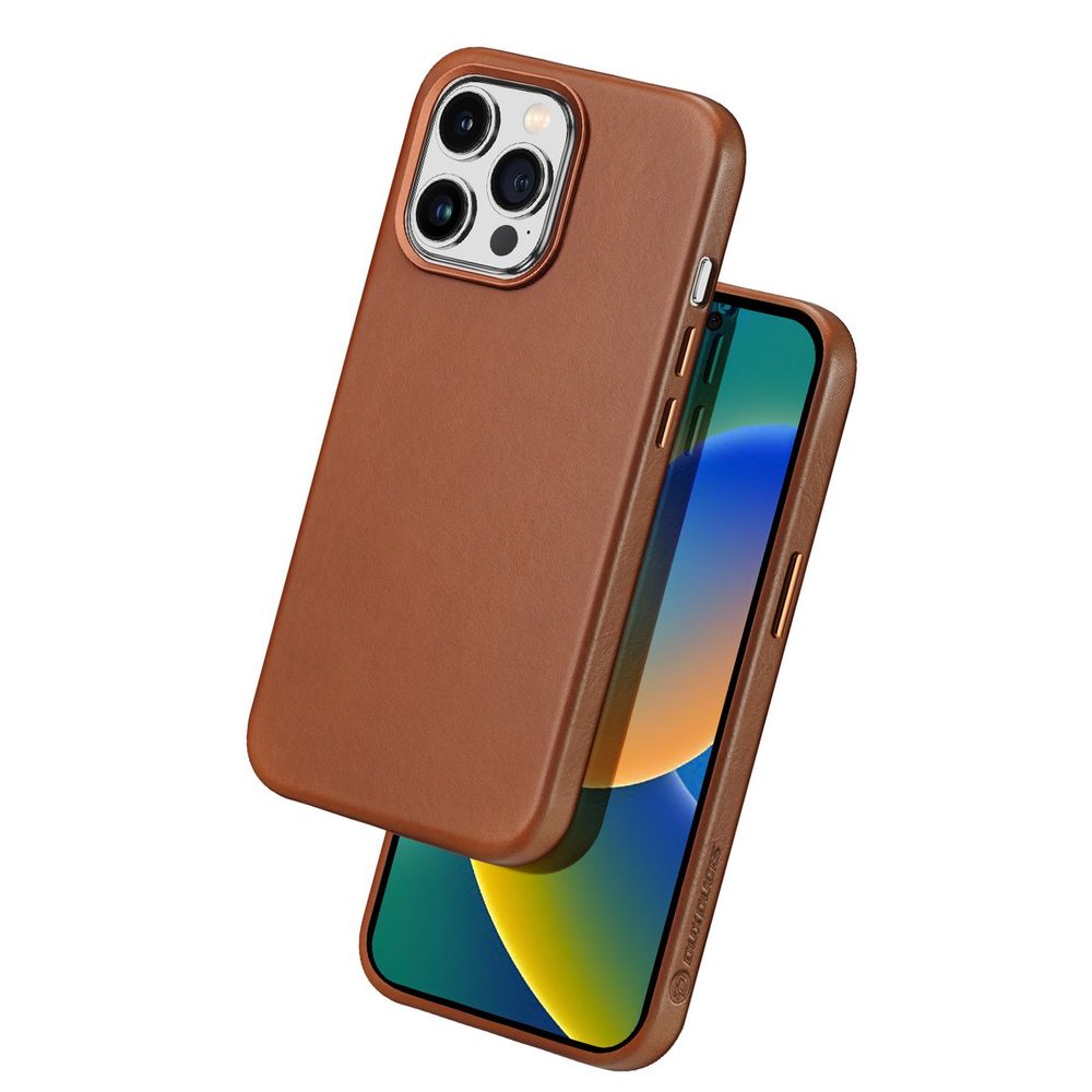 Dux Ducis Naples case iPhone 14 Pro Max magnetic leather MagSafe cover brown