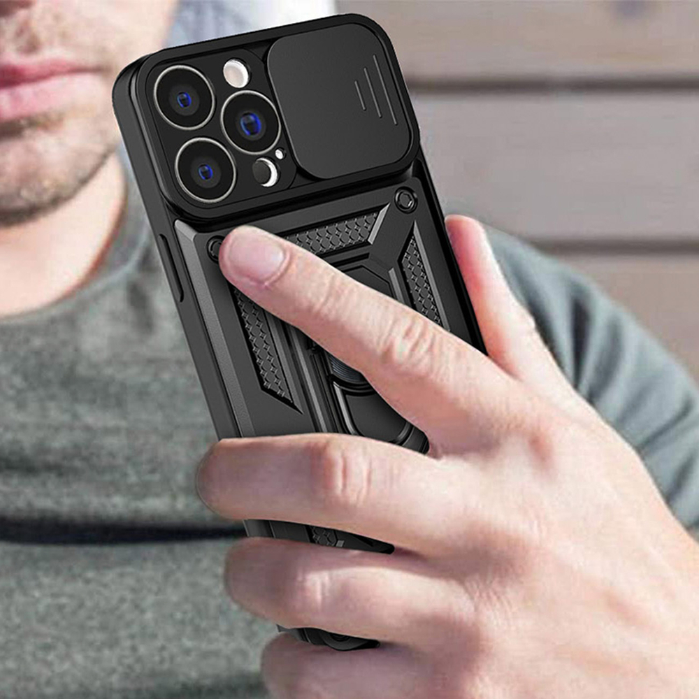 Hybrid Armor Camshield Case for iPhone 14 Pro Max, Black