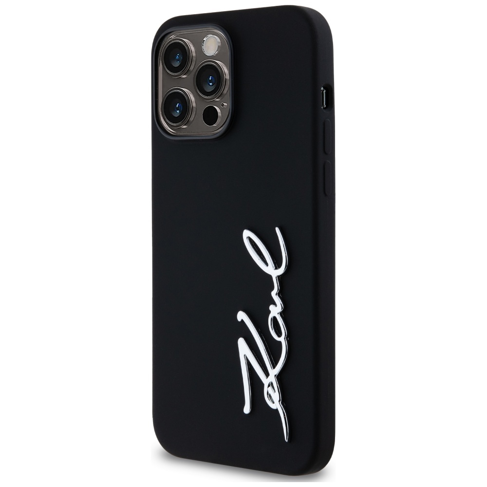Karl Lagerfeld Silicone Metal Script Logo Phone Case Cover iPhone 14 Pro Max Black