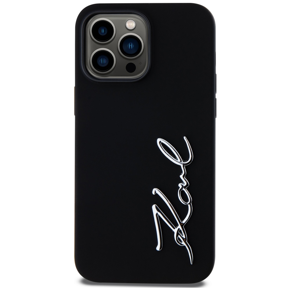 Karl Lagerfeld Silicone Metal Script Logo Phone Case Cover iPhone 14 Pro Max Black