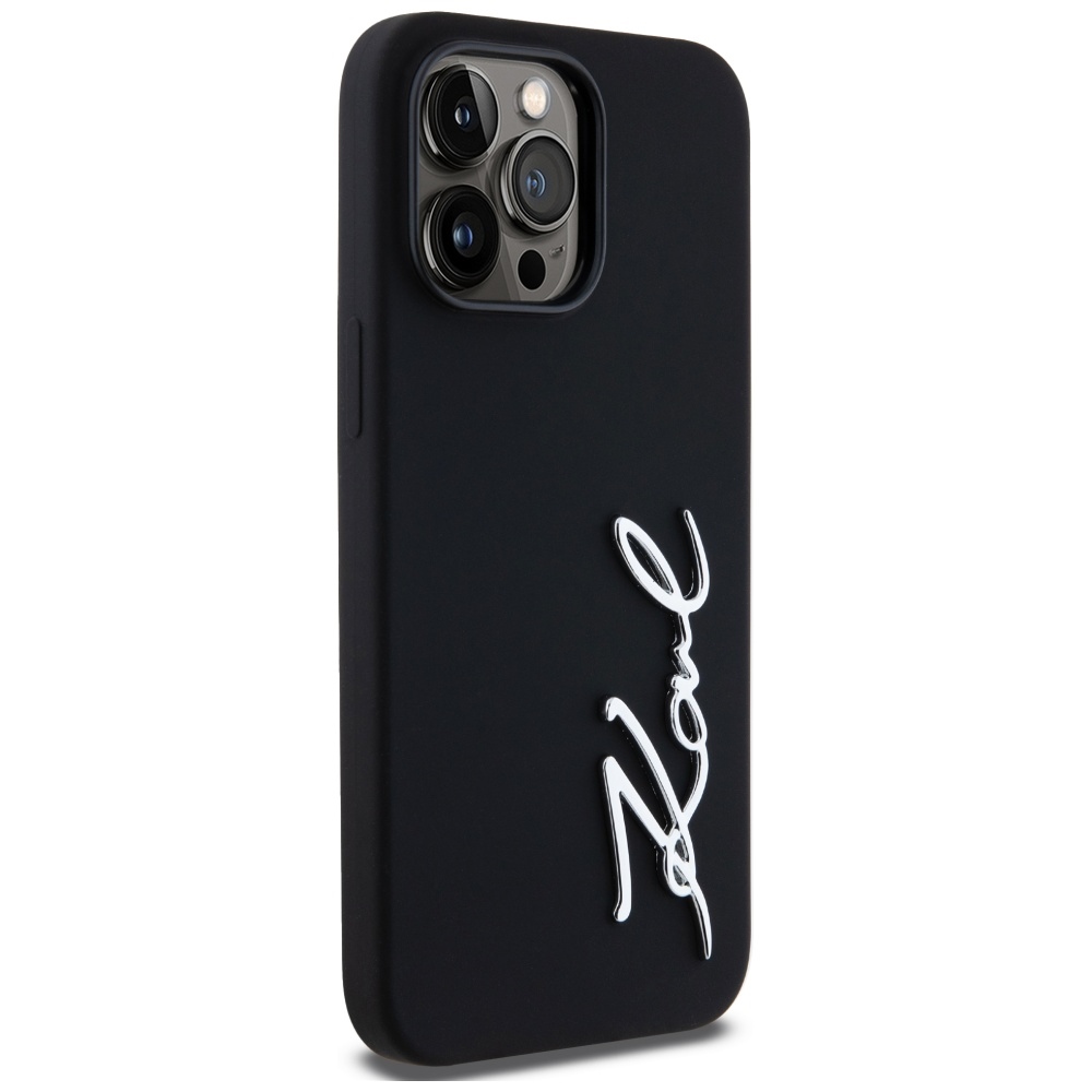 Karl Lagerfeld Silicone Metal Script Logo Phone Case Cover iPhone 14 Pro Max Black