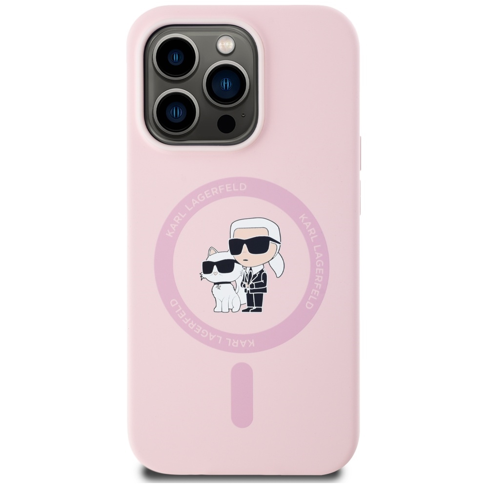 Karl Lagerfeld dėklas, skirtas iPhone 14 Pro Max Silicone KC Body Ring MagSafe, rožinis