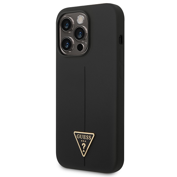Guess dėklas iPhone 14 Pro Max telefonui Silicone Triangle, juodas