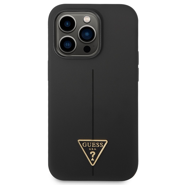 Guess dėklas iPhone 14 Pro Max telefonui Silicone Triangle, juodas