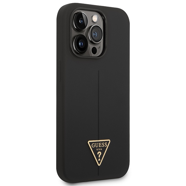 Guess dėklas iPhone 14 Pro Max telefonui Silicone Triangle, juodas