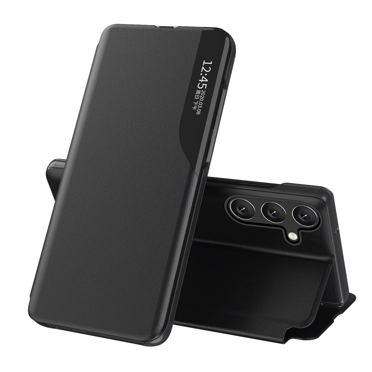 Eco Leather View Case elegant case with flap and stand Samsung Galaxy S25 Edge - black