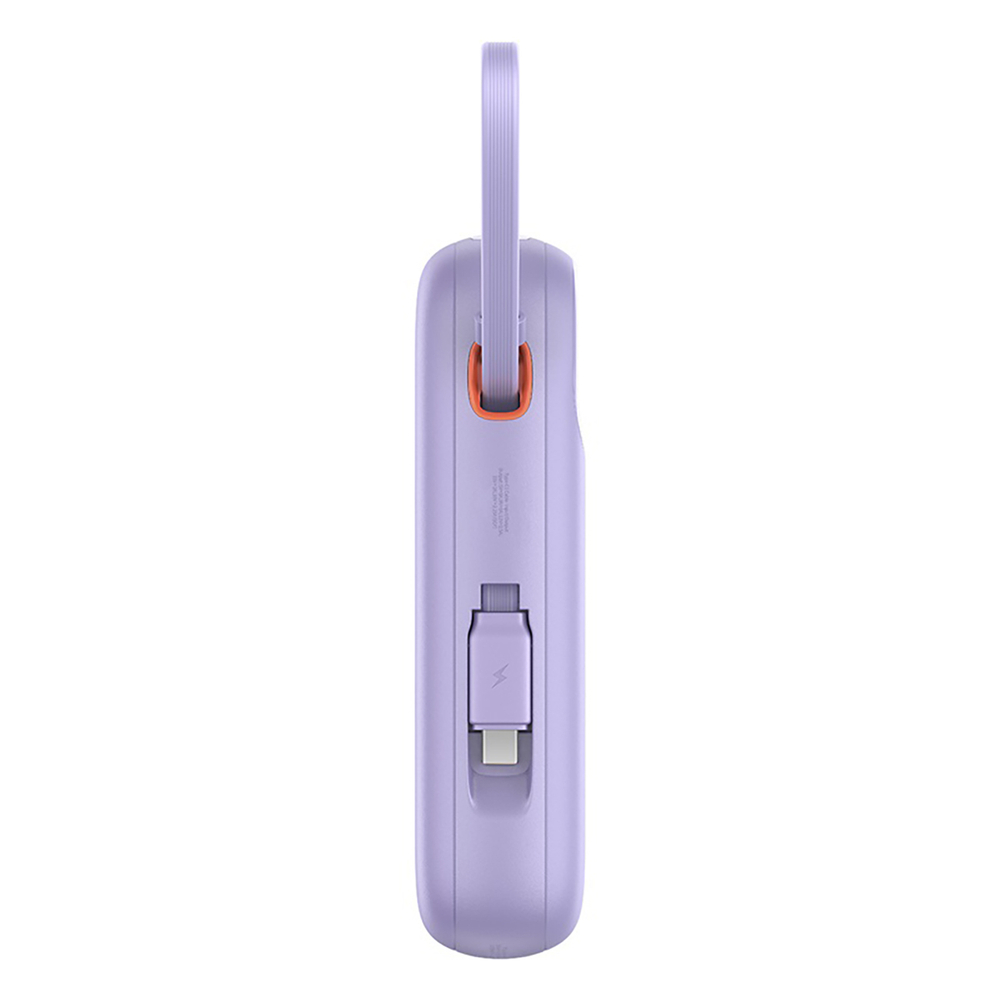 Baseus QPow 2 30W 10000mAh išorinė baterija su integruotais USB-C laidais, violetinė