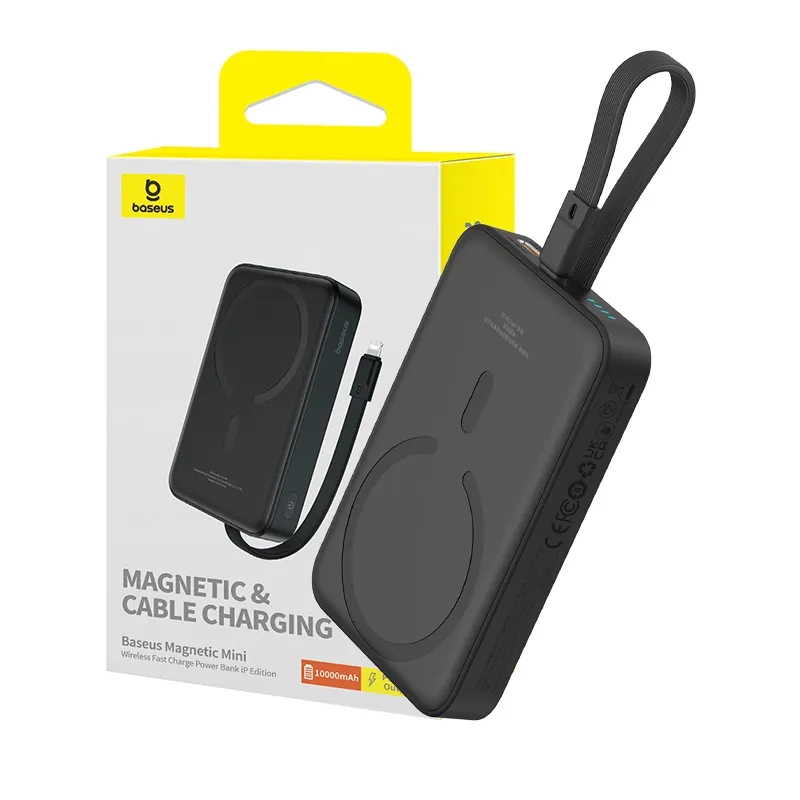 Baseus Magnetic Mini MagSafe 10000mAh 20W powerbank with built-in Lightning cable - black + Baseus Simple Series USB-C...