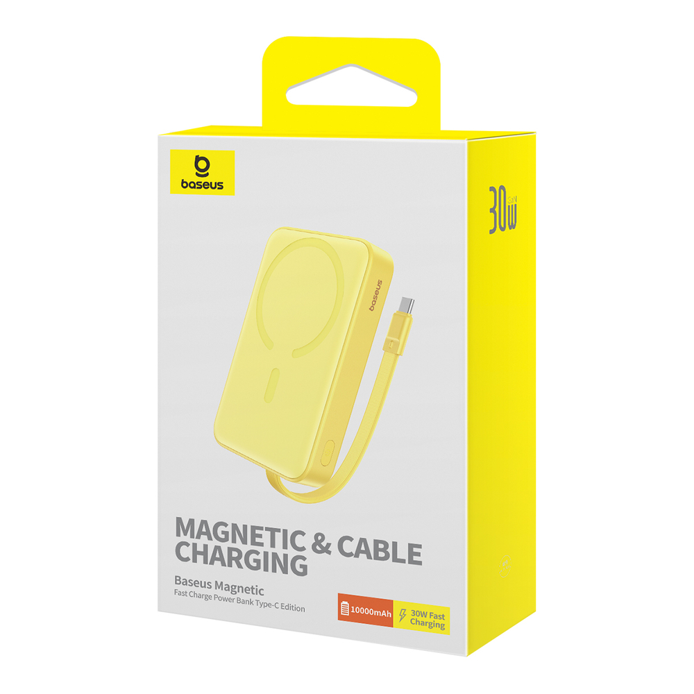 Baseus Magnetic Mini MagSafe išorinė baterija 10000mAh 30W su USB-C laidu, geltona