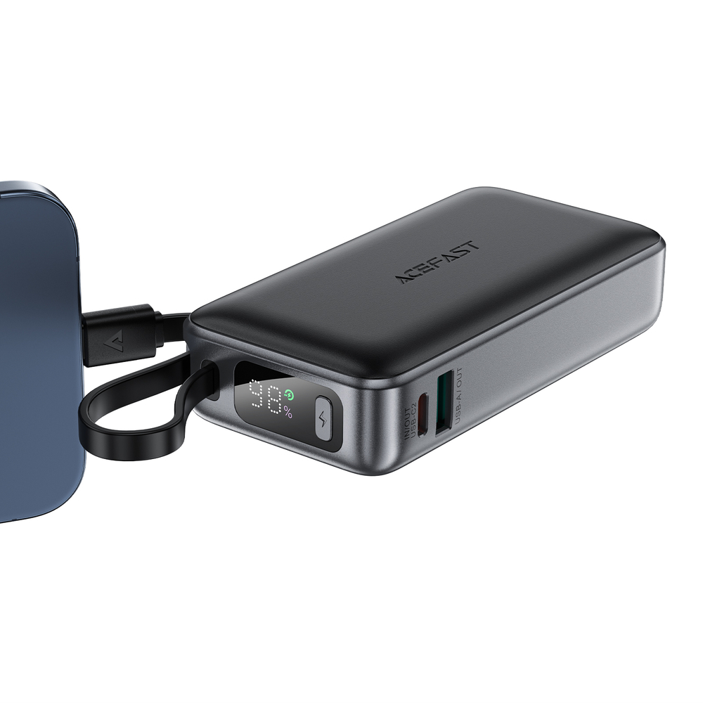 Acefast M7-10000 PD30W Powerbank with Built-in Cable - Black