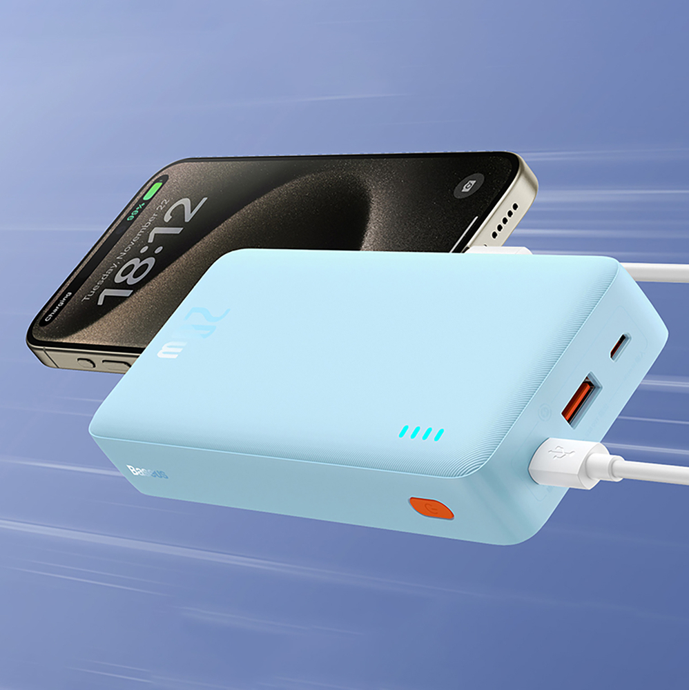 Baseus Airpow 20W 20000mAh Power Bank with White Baseus Simple Series USB-A - USB-C 50cm Cable - Blue