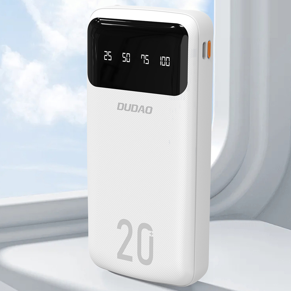 Dudao K6Pro+ 20000mAh išorinė baterija su 4 integruotais laidais, balta