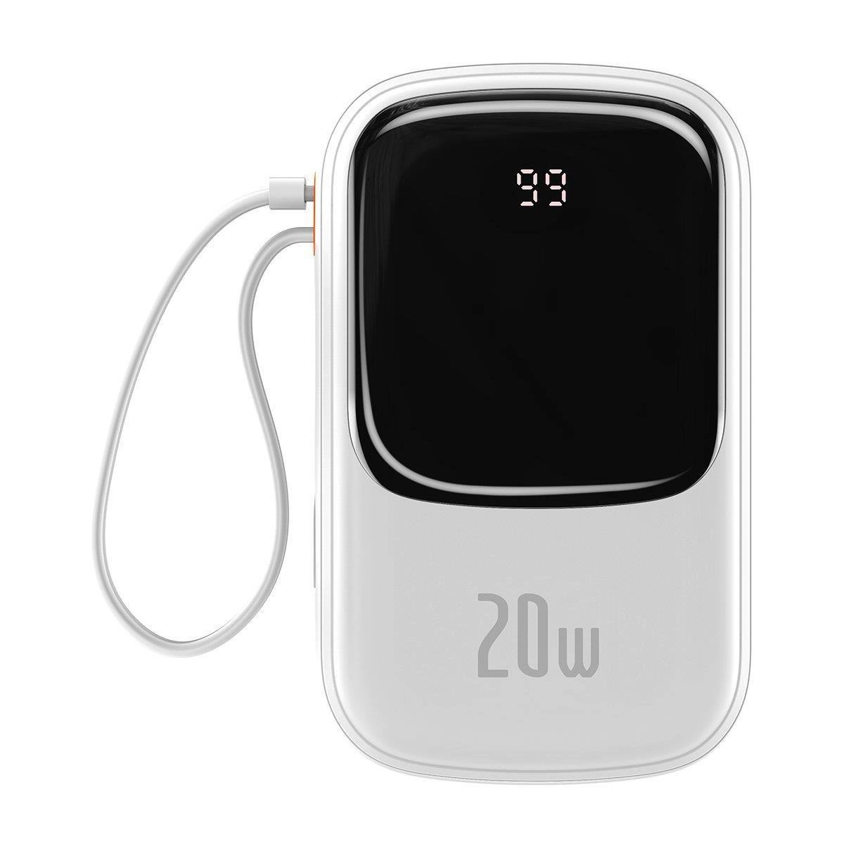 Išorinė baterija Baseus Qpow Pro 20000mAh, 20W su Lightning laidu, balta