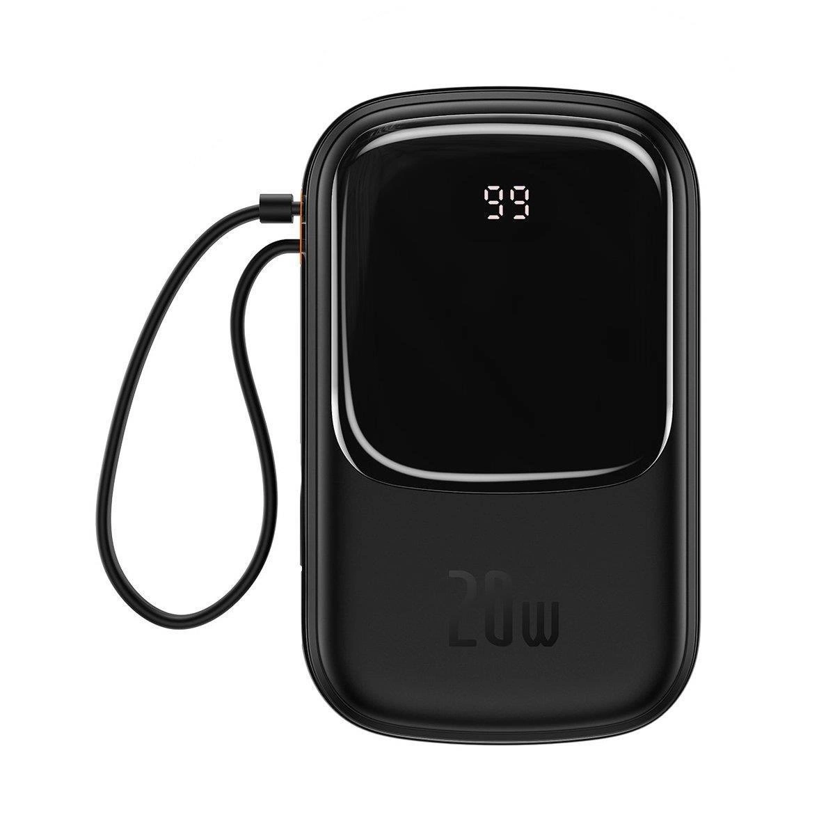 Baseus Qpow išorinė baterija 20000mAh 20W su integruotu Lightning laidu, juoda