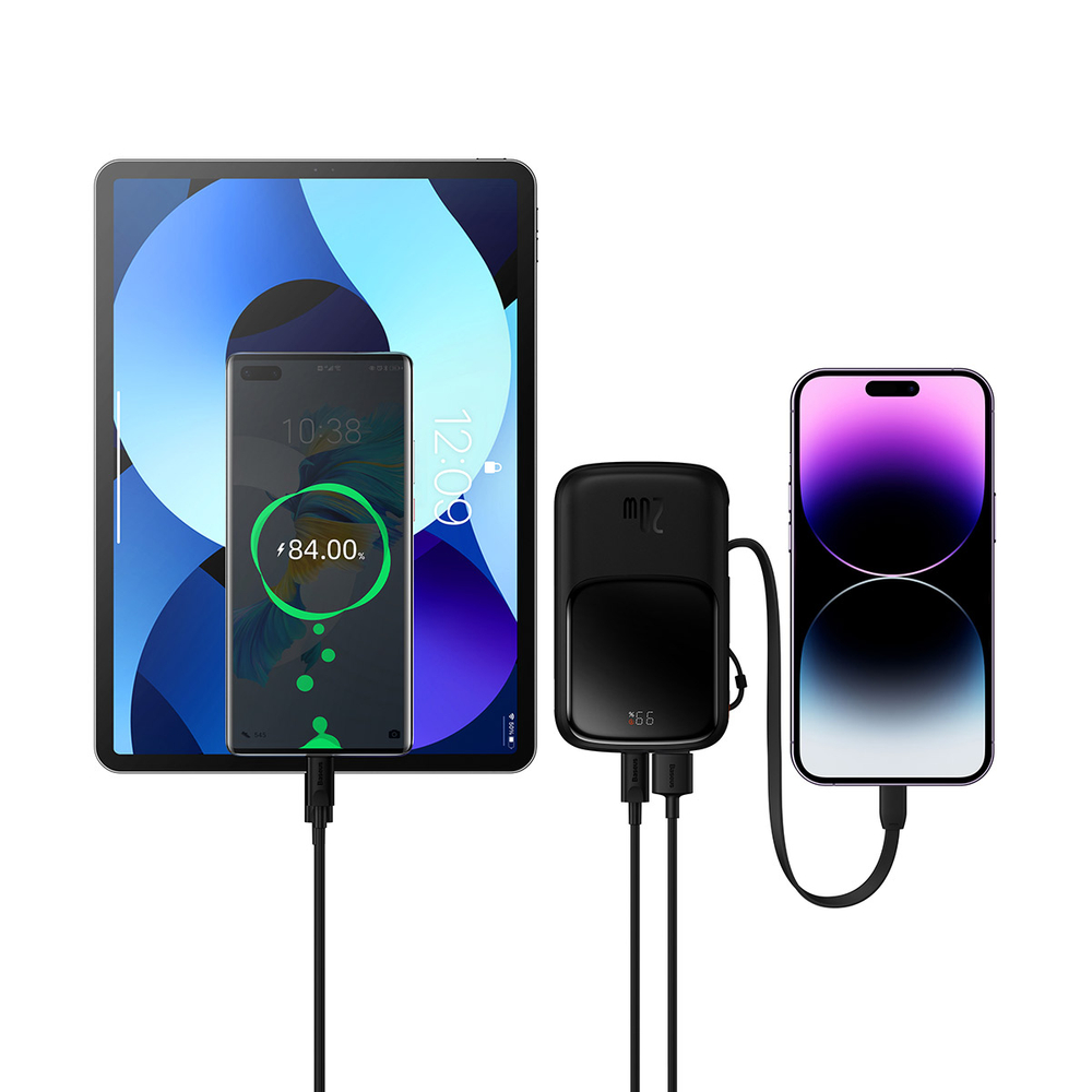 Powerbank 10000mAh 20W Baseus Qpow Pro Overseas Edition + USB C 3A Cable - Black