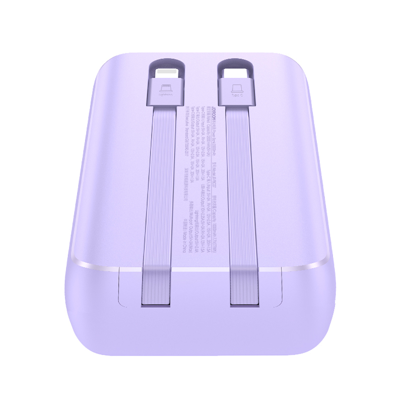 Joyroom JR-PBC06 išorinė baterija 10000mAh 30W su USB-C ir Lightning laidais, violetinė