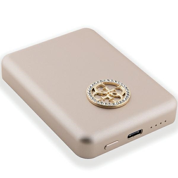 Guess MagSafe 4G Strassed Metal Logo Wireless Power Bank 5000mAh, Gold