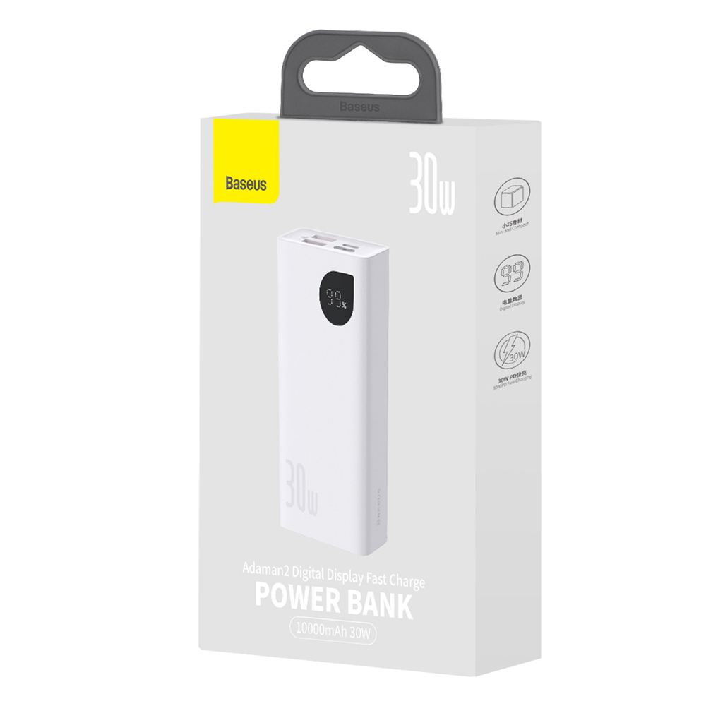 Baseus Adaman2 power bank with digital display 2x USB-A / 1x USB-C 10000mAh 30W - white