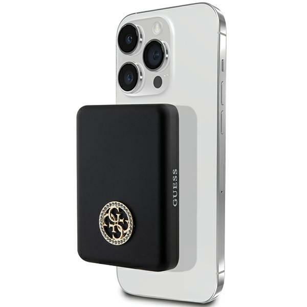 Guess MagSafe išorinė baterija 4G Strassed Metal Logo 15W 5000mAh, juoda